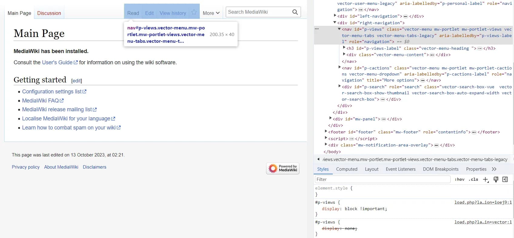 MediaWiki P views shown with styles