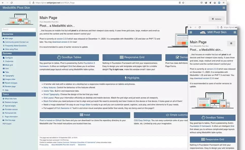 Pivot mediawiki skin