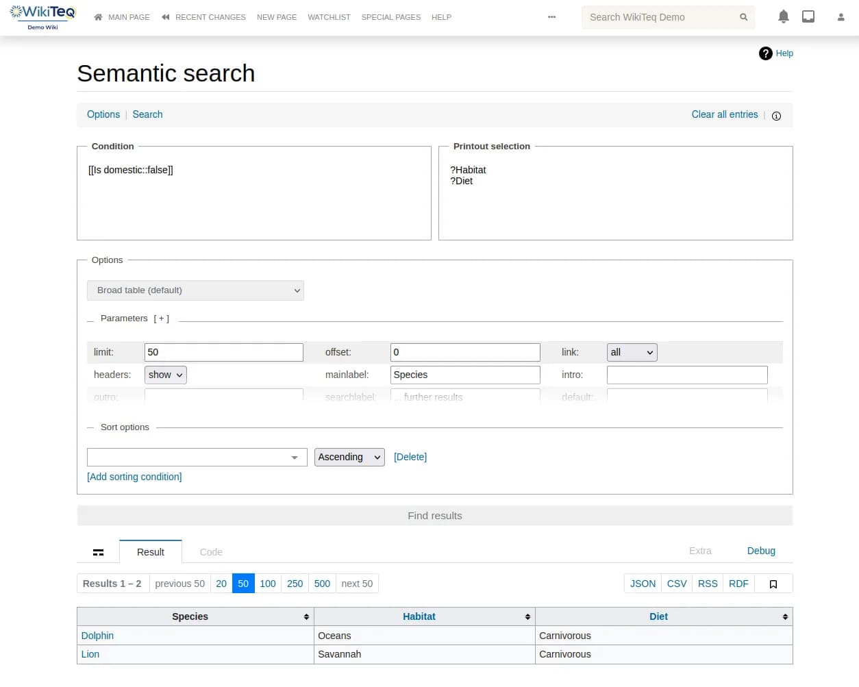 mediawiki special ask page query example