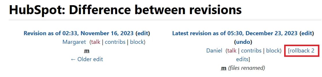 rolling back mediawiki edits