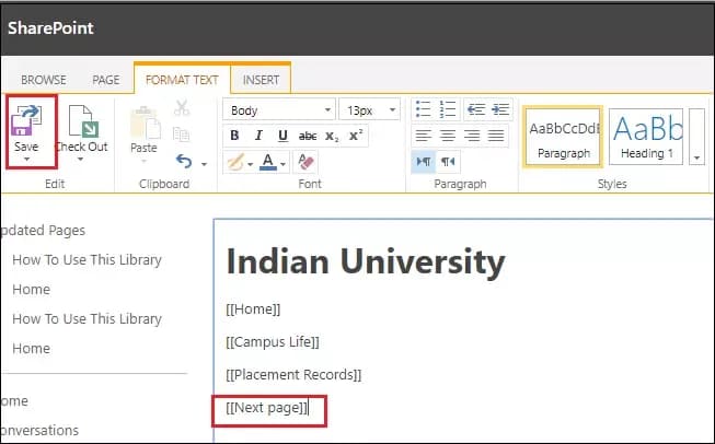 example of creating a wiki page on sharepoint