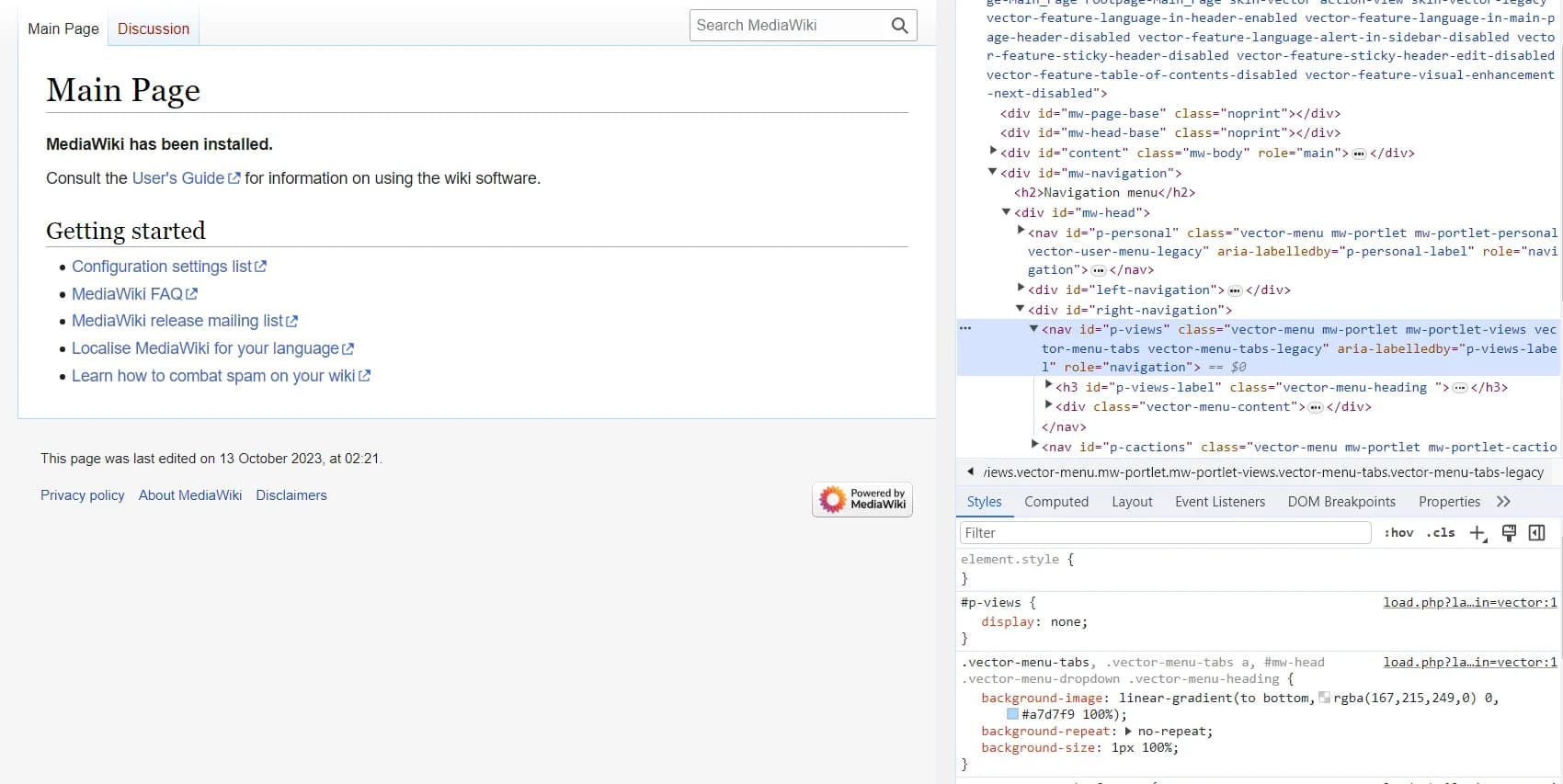 MediaWiki P views not shown with styles