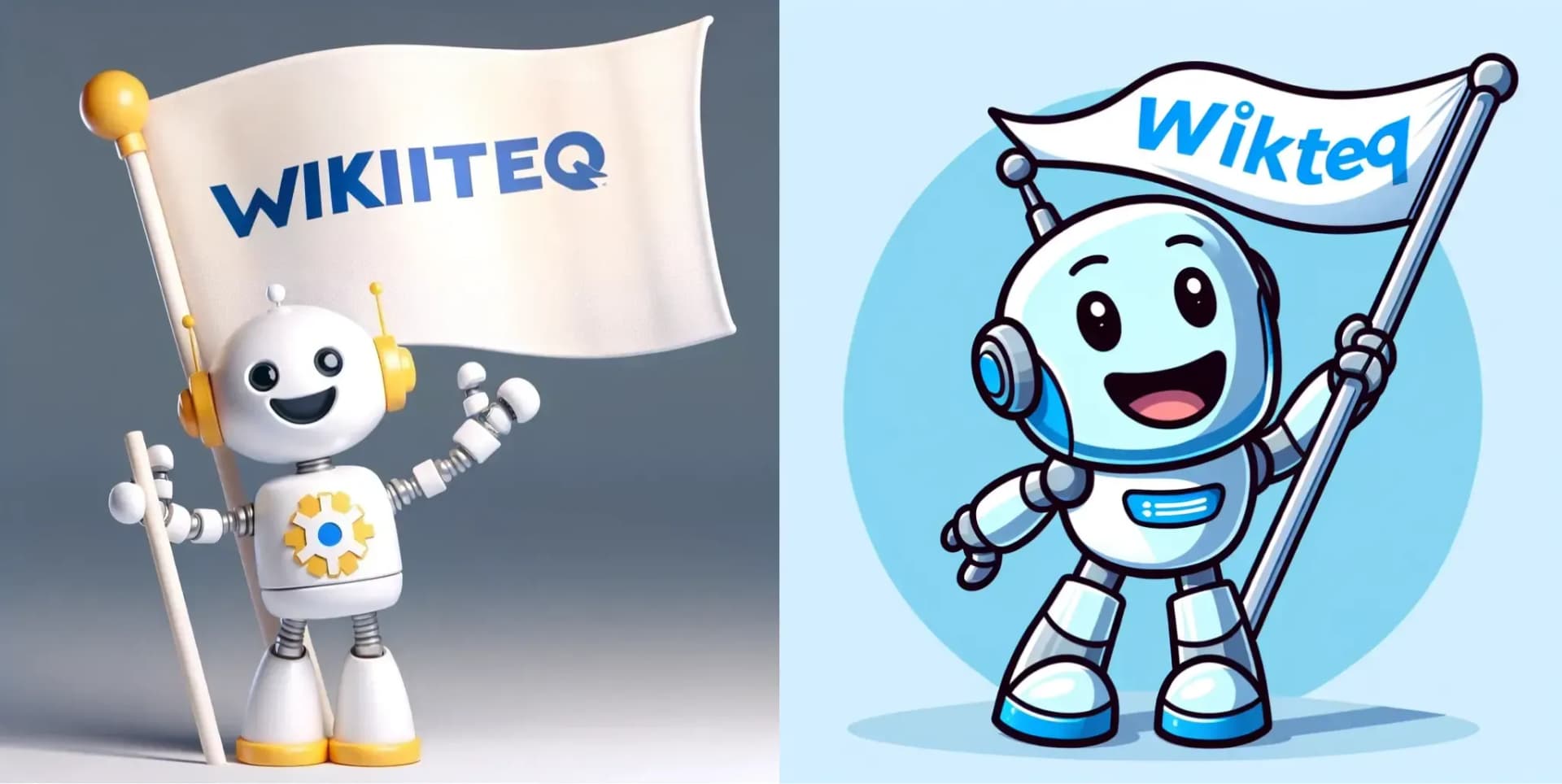 AI generated robot images holding flags that say WikiTeq