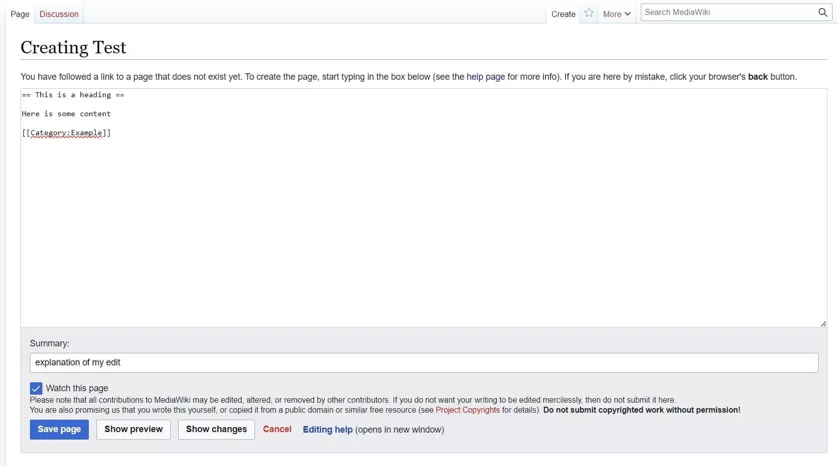MediaWiki markup example
