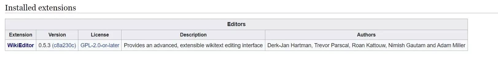 example of extensions installed on a mediawiki installation