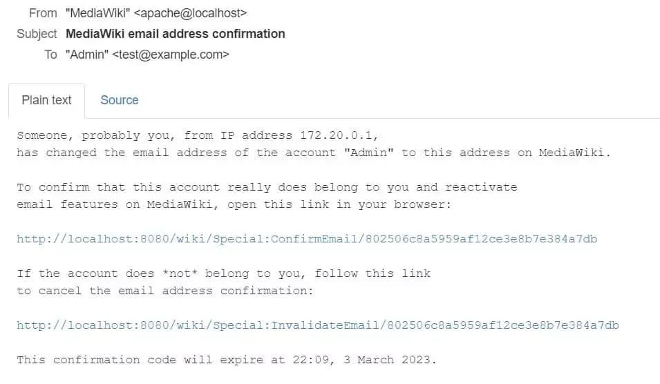 mailhog example in mediawiki