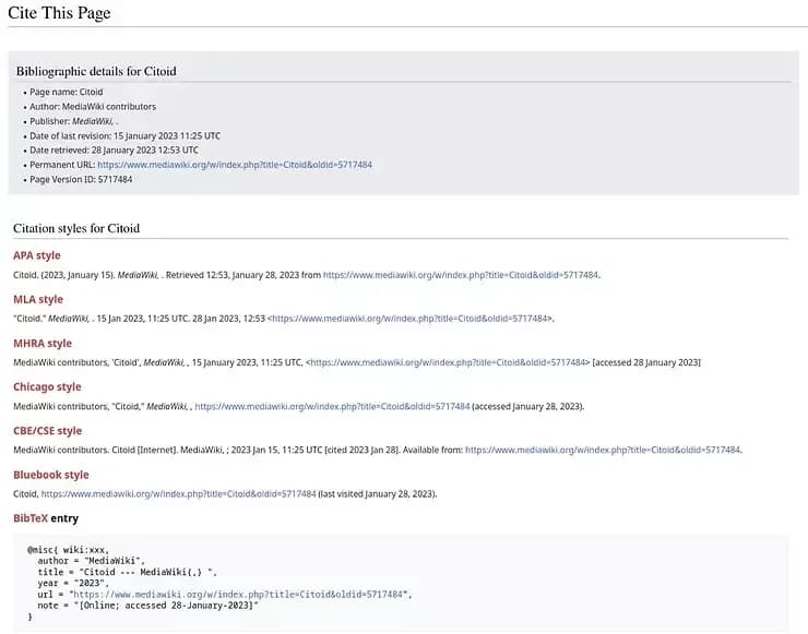 MediaWik citations styles examples