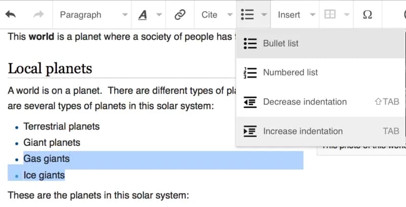 example of visualeditor in mediawiki