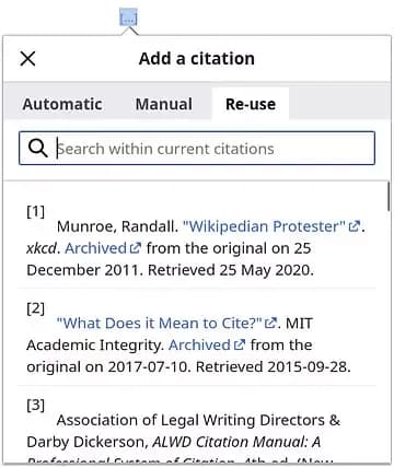 visualeditor citation and reference repetition example in mediawiki