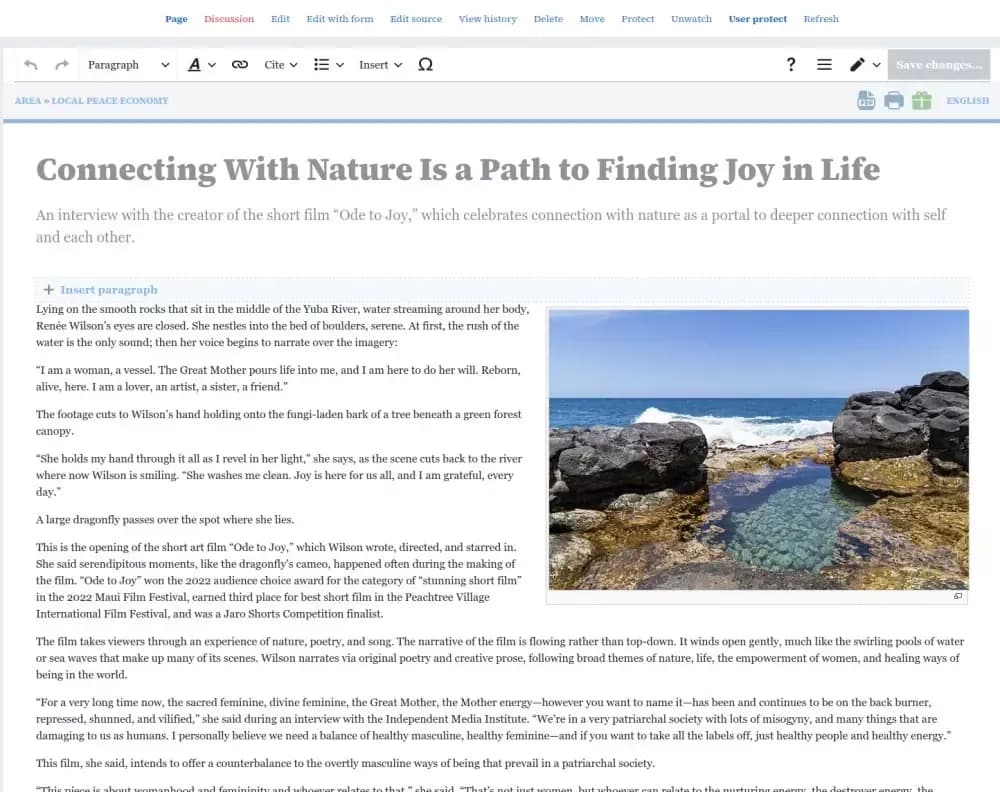editing articles with visualeditor in mediawiki example