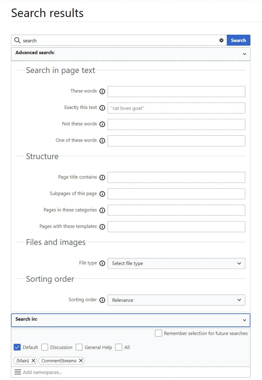 example of mediawikis robust search functionality