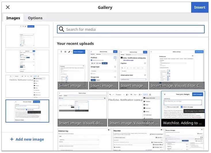 select images for mediawiki gallery