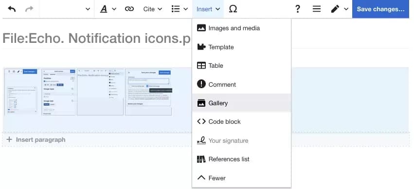 inserting mediawiki gallery of images