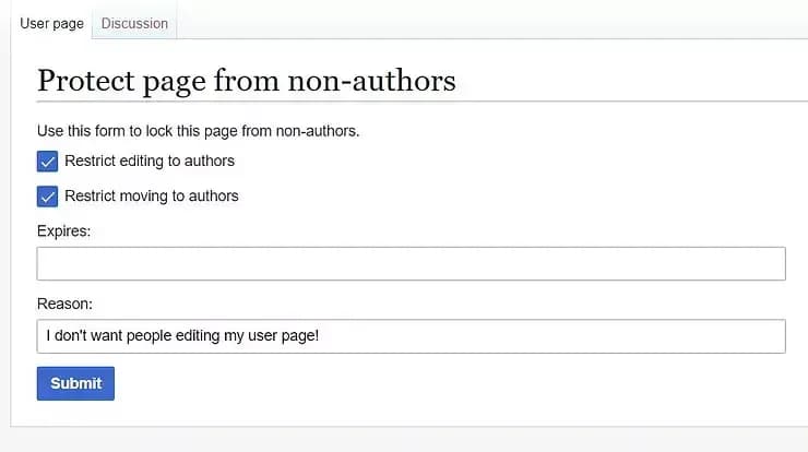 MediaWiki AuthorProtect Example
