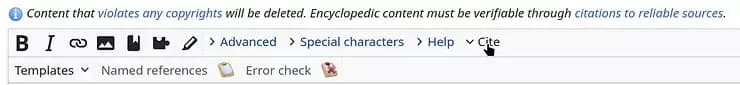 cite button source editor mediawiki example