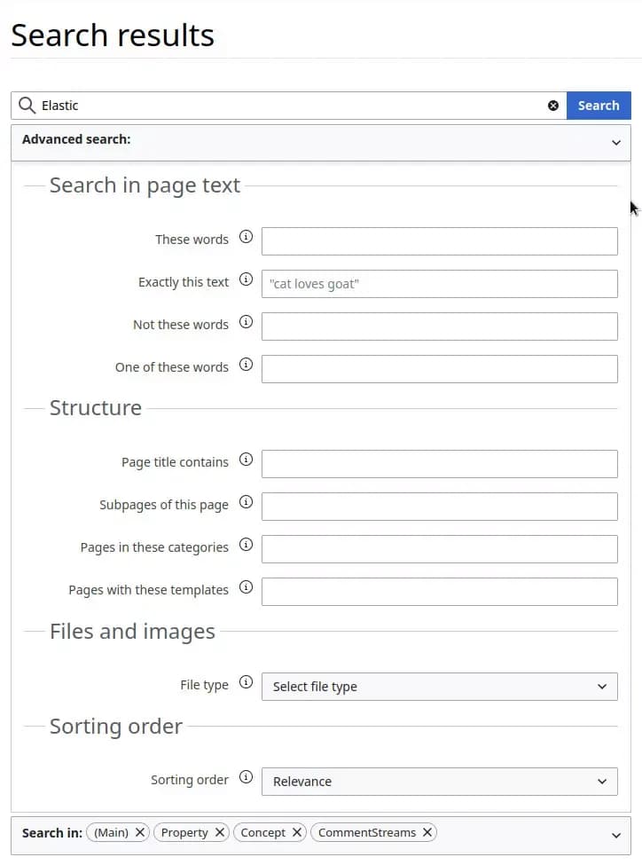 mediawikis advanced search interface