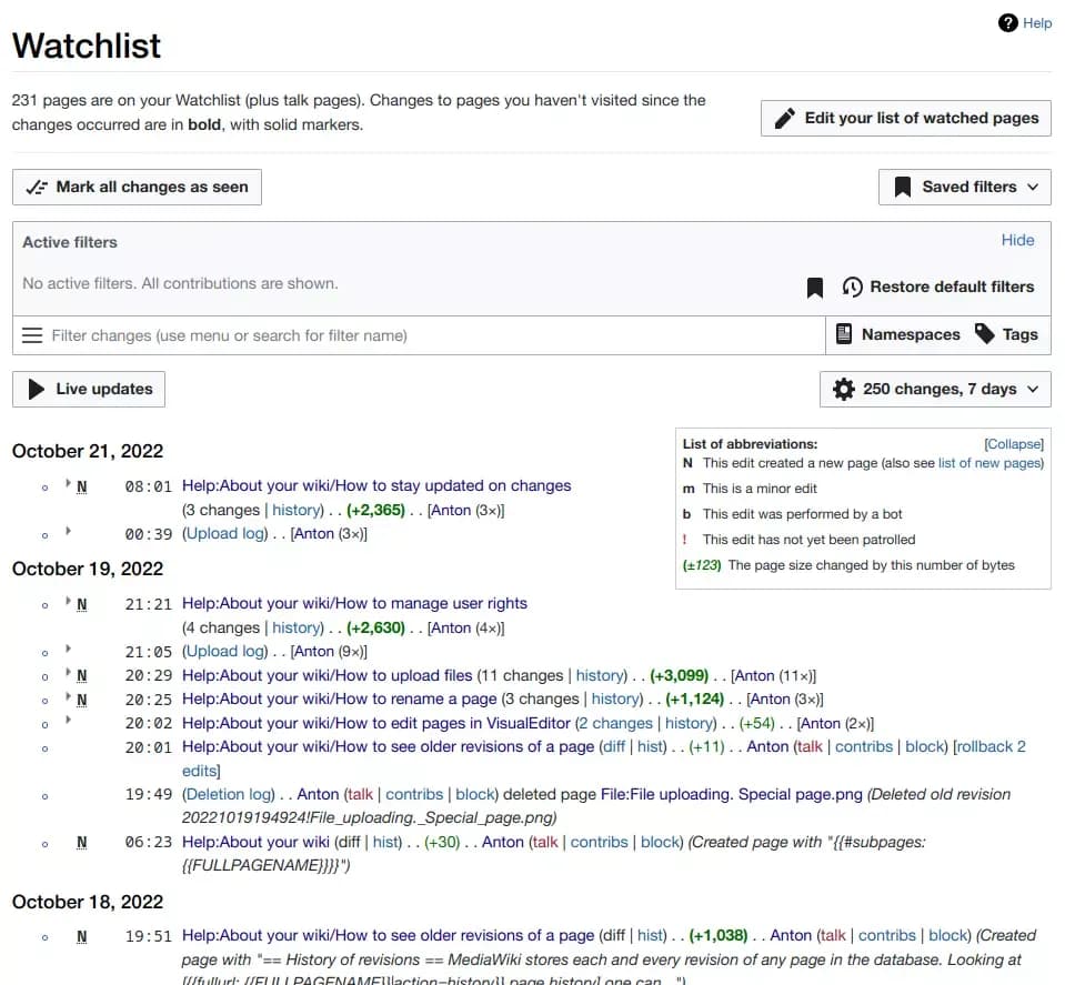 mediawiki watchlist