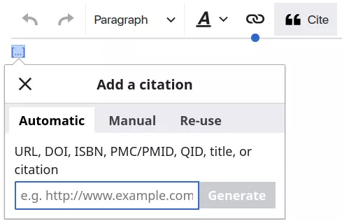 MediaWiki automatic citation example
