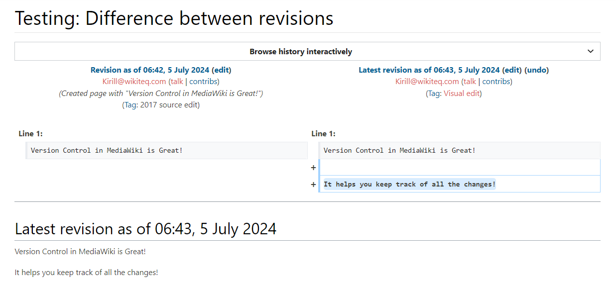 History of Revisions in MediaWiki