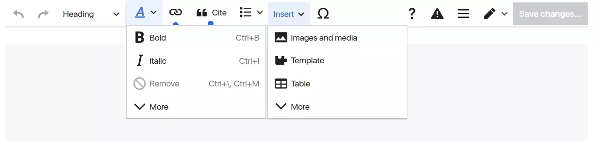 Example of MediaWiki VisualEditor Toolbar