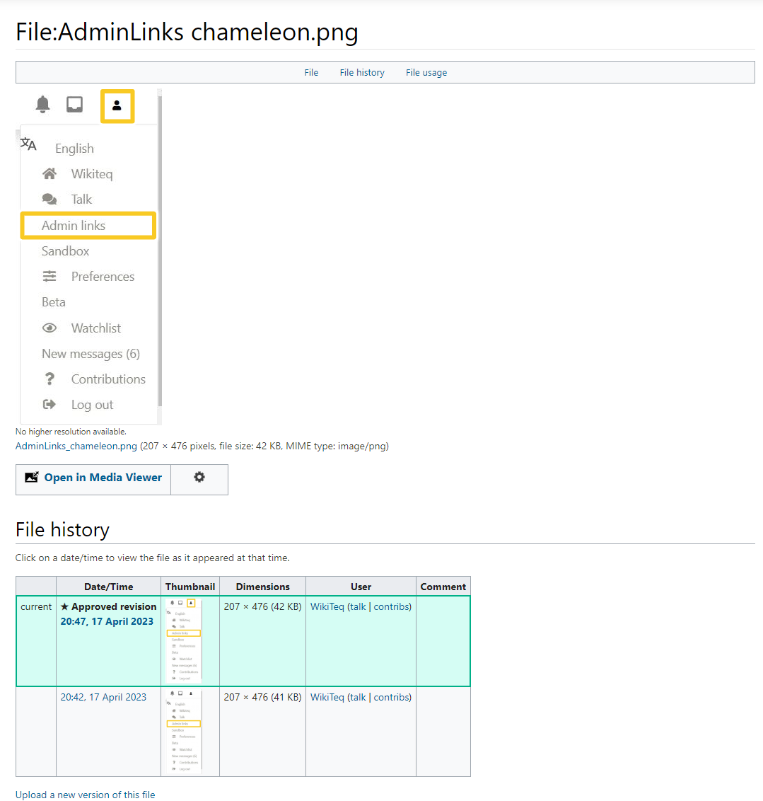 File history in MediaWik