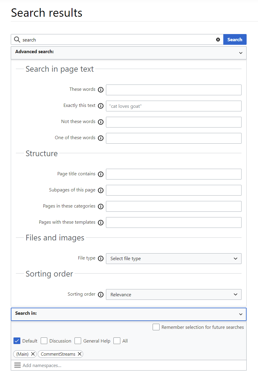 Advanced search filters in MediaWiki