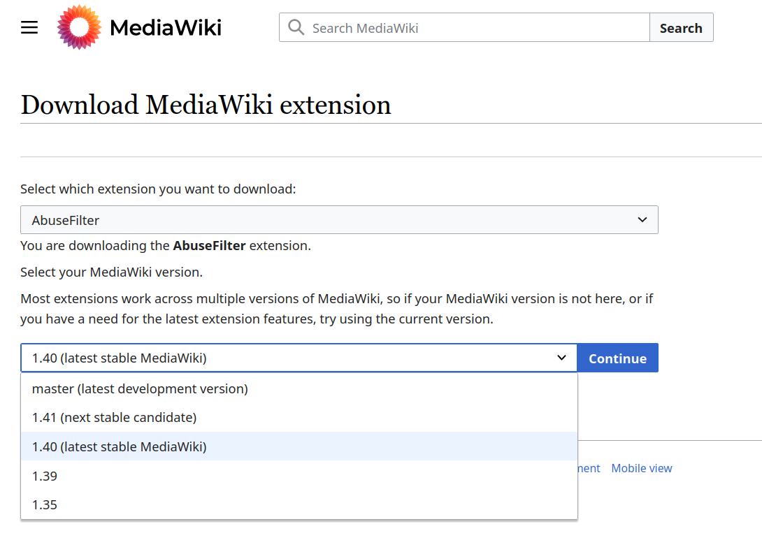 Using Extension Distributor for getting the MediaWiki tarball.