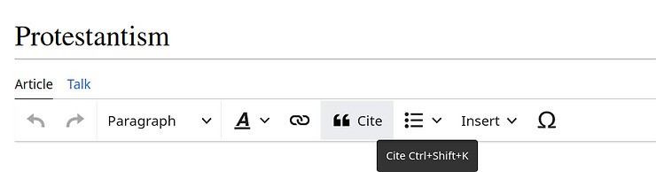 The Cite button in VisualEditor toolbar