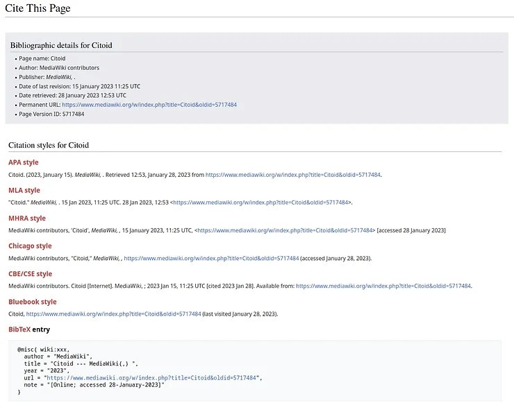 Special page providing references to the MediaWiki page in a variety of citation styles
