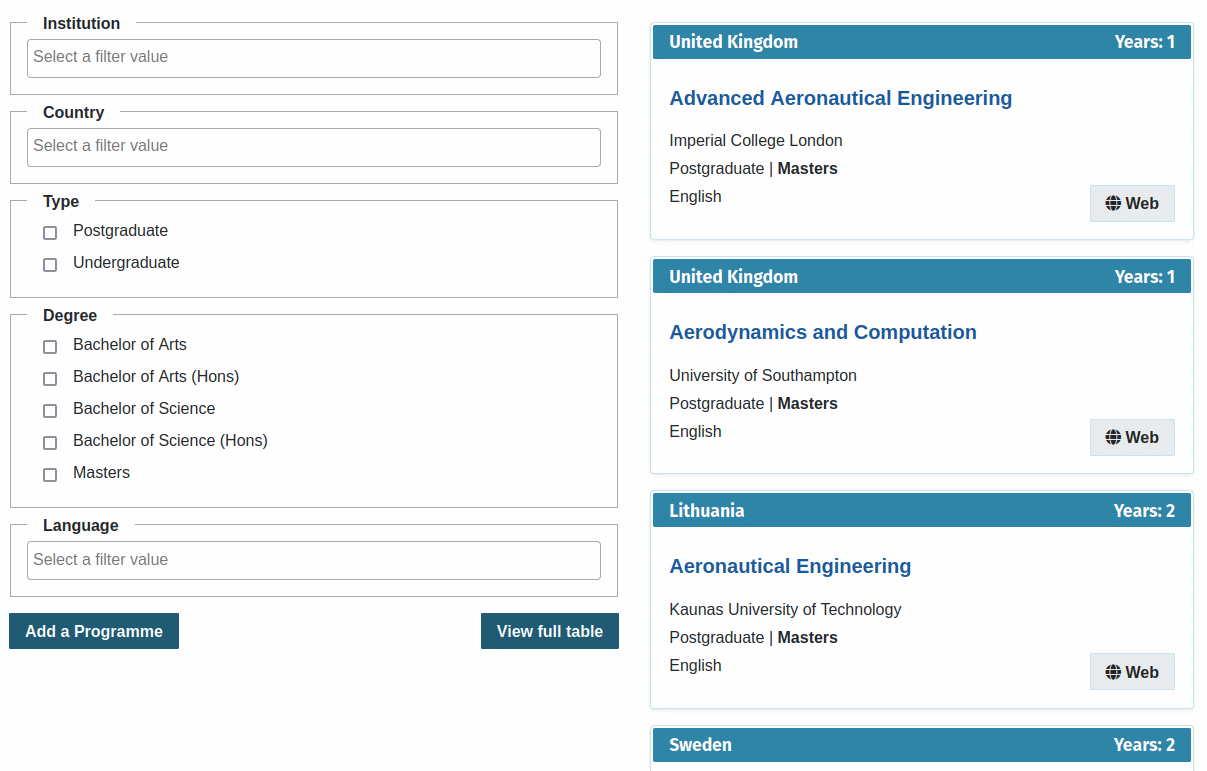 A set of Semantic MediaWiki filters that allow you to find a program that is right for you