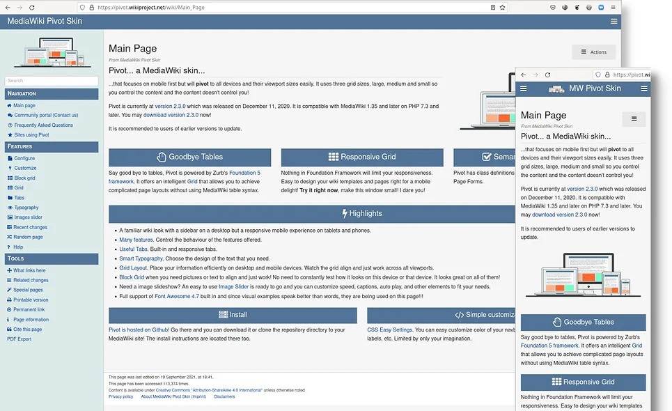 Pivot MediaWiki Skin