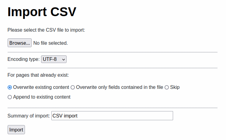 Example of importing structured data with MediaWiki Data Transfer Extension