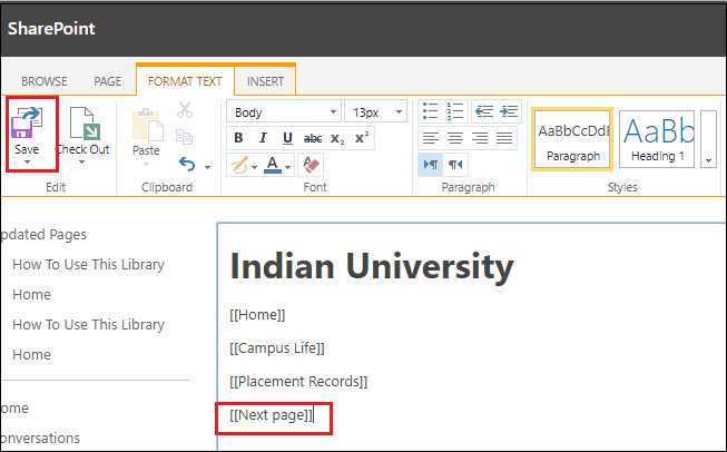 Editing a wiki page in SharePoint