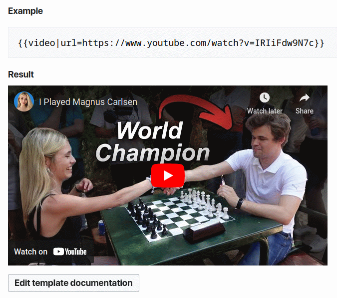 MediaWiki EmbedVideo extension example of function wrapped into template